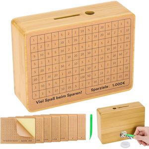 Tirelire en bois avec grille pour plan d'épargne de 365 jours et suivi des objectifs d'épargne pour enfants - Product Image 1