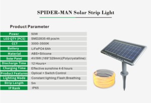 Bande lumineuse LED solaire étanche IP65 50W bon marché pour décorations de jardin extérieur lumière intelligente RVB avertir la couleur blanche 100W 200W - Product Image 4