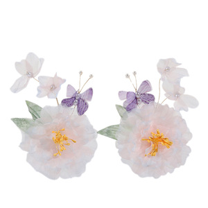 New original design, handmade gradient pink <b>flower</b> hot stamping, forest-style <b>sweet</b> butterfly hair clip, Hanfu headdress. - Product Image 5
