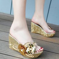 Sandales compensées à plateforme en strass et sequins de qualité supérieure pour femmes – Modèle de créateur