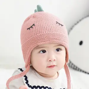 Children's Knit Winter Hat Thicken Earmuffs Cartoon Eyelash Pattern Warm Hat For Baby