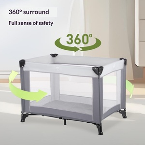 Lit de jeu pliable en métal pour bébé, sans installation, modulable, portable et mobile, avec barrière de sécurité – Vente en gros - Product Image 4