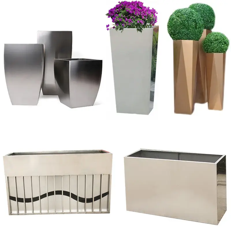 Custom Logo Hotel Courtyard Planters Large Outdoor Rectangle Stainless Steel Garden Pots Planters