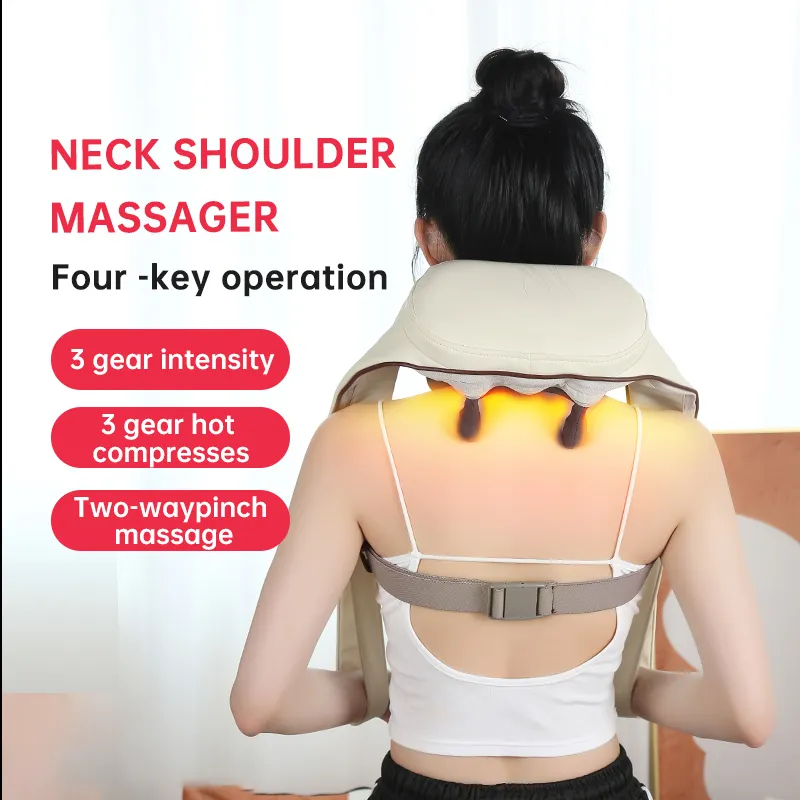 Masseur Shiatsu 3D pour le cou et les épaules avec 2 nœuds de massage plus longs Masseur de dos à pétrir les tissus profonds pour soulager la douleur