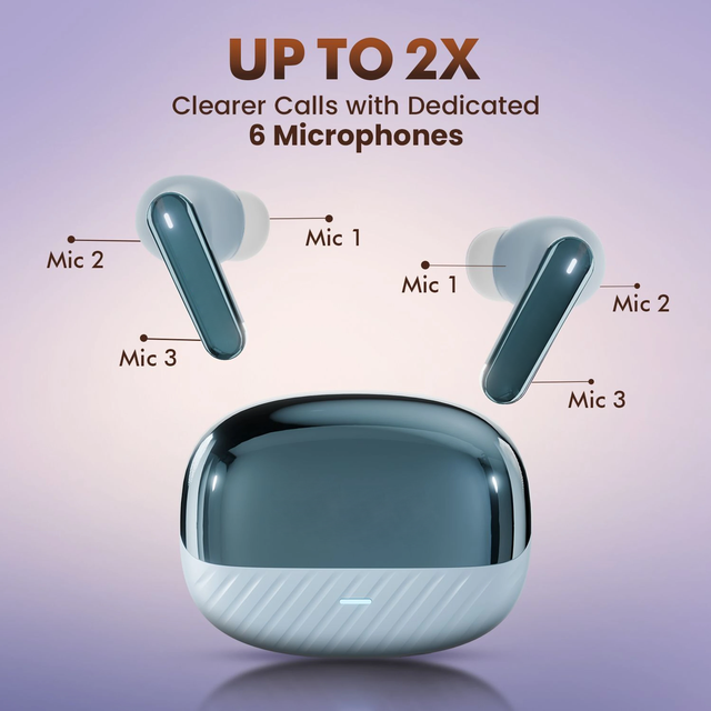 True Wireless In-Ear Earbuds 6 MICs 800mAh Battery (9-10 Hours Playtime) IPX5 Waterproof LED BT 5.4 Bass Boost Surround ANC