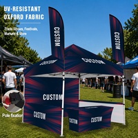 Tenda Kanopi Lipat 3x3m Rangka Aluminium Kain Oxford 600D Kit Stan Acara Bermerek Dengan Bendera Bulu Penutup Meja Kustom
