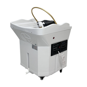 Bac à shampoing et lavabo de luxe électrique 2-en-1 portable en acier inoxydable et cuir synthétique pour salons de coiffure - Product Image 4
