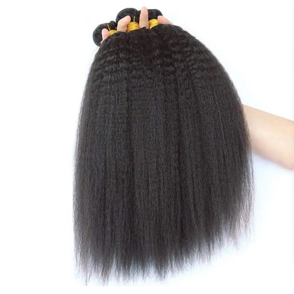 Kinky Straight Bundles Yaki Human Hair Bundles Weave Unprocessed 10A Raw Brazilian Virgin Sew in Hair Extensions Natural Black