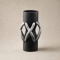 Vase à fleurs en céramique moderne, design géométrique à boucles croisées, vase texturé noir et gris pour table console, décoration intérieure