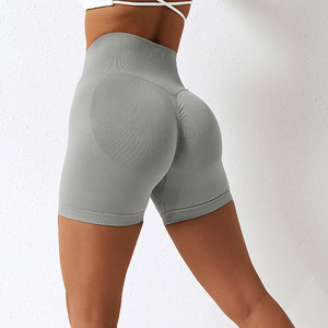 Shorts de sport moulants taille haute extensibles personnalisés pour <span class=keywords><strong>femme</strong></span>, sans coutures, effet galbant, pour la course, le fitness, la gym et le yoga - Product Image 6