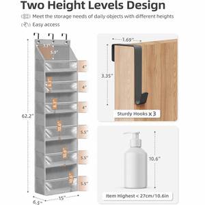 Organisateur suspendu grande capacité pour porte avec étagères et poches renforcées pour chambre et salle de bain, idéal pour le rangement d'outils - Product Image 4