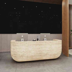 Bàn tiếp tân hiện đại kiểu chữ L dành cho 2 người, thiết kế đá tự nhiên Travertine La Mã, bàn tiếp tân bằng đá cẩm thạch cho văn phòng khách sạn - Product Image 1