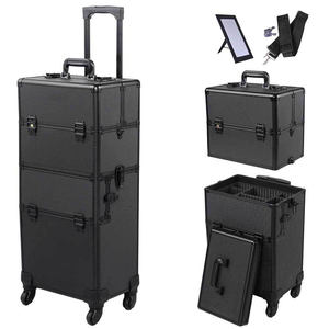 Keyson Custom Made Popular Multi-layer 2 in 1 Black Aluminum <strong>Trolley</strong> <strong>Make</strong> <strong>up</strong> case <strong>on</strong> 4 <strong>Wheels</strong> - Product Image 1