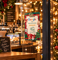 Carte NFC personnalisée pour Noël avec fonction Tap to Review, avec un adhésif puissant pour les comptoirs de café et les vitrines.
