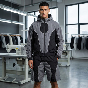 <span class=keywords><strong>Ensemble</strong></span> de survêtement pour <span class=keywords><strong>homme</strong></span> BINBEIER, <span class=keywords><strong>veste</strong></span> zippée et <span class=keywords><strong>short</strong></span> en polyester, tissé, patchwork, colorblock, coupe-vent d'été, OEM - Product Image 2
