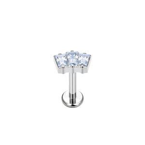 ASTM F136 Titanium CZ Triple Zirconia Opal Flat Back <span class=keywords><strong>Labret</strong></span> Body Jewelry Push-Internally Threaded Oor- en Lipring - Product Image 4