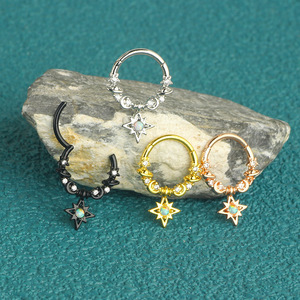 Rame CZ cerchio stella del sole con palo in acciaio inox | Pianeta luna Clicker anello <span class=keywords><strong>per</strong></span> setto elica Daith cartilagine Piercing - Product Image 3