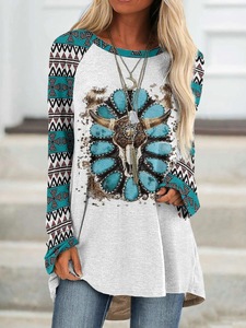 Wholesale Ladies Vintage Long Sleeve Loose T-shirt Sweatshirt Neck Aztec Geometric Pattern <strong>Tops</strong> Casual Style Woven Women's <strong>Tops</strong> - Product Image 5