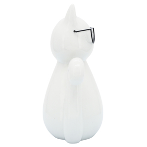 Statuetta di Gatto con Occhiali, Scultura Animale in Porcellana per Arredamento Casa e Ufficio, Statua Glamour da Esposizione - Product Image 4