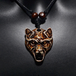 Collana da uomo FX004 in stile punk vintage con ciondolo a testa di <span class=keywords><strong>lupo</strong></span>, gioiello retrò con ciondolo, amuleto in finta osso di yak, regalo per feste - Product Image 2