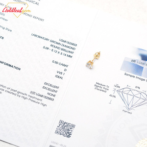 Pendientes de Diamantes Cultivados en Laboratorio, Corte Redondo, 1CT 0.5CT, Oro de 14K 18K, Cierre de Rosca Clásico, para Mujer - Product Image 3