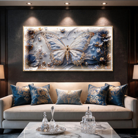 Art mural en forme de papillon bleu serti de diamants, cadre en alliage d'aluminium, peinture sur toile élégante à effet 3D pour le salon, décoration de la maison
