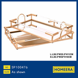 Due dimensioni Set di oro finitura ferro e alluminio decorativo vassoio di servizio legno materiale Art Style per casa ufficio Ramadan decoro - Product Image 1