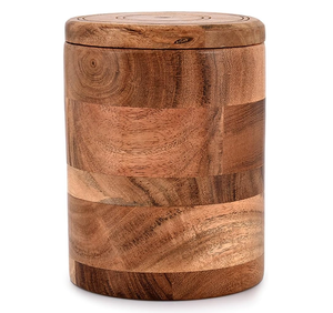 Sıcak satış akasya ahşap yuvarlak ahşap depolama kavanoz kahve teneke saklama kutusu ev için kapaklı - Product Image 1