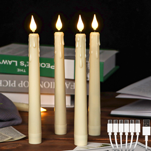 Bougie LED rechargeable de 8 pouces, sans flamme, effet de flamme vacillante, fonctionne sur piles, bougies coniques avec télécommande, décoration de mariage, centre de table - Product Image 1