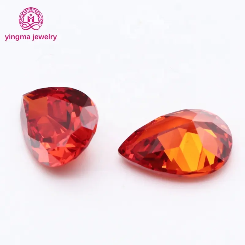 Yingma plus populaire 2*3mm-13*18mm pierres précieuses synthétiques forme de poire pierre cz en vrac couleur orange zircone cubique pour la fabrication de bijoux