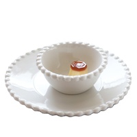 Assiette de table ronde en porcelaine blanche de 8 pouces, motif dentelle perlée, bol à dessert, ensemble de 3 assiettes et bols de dîner, vente en gros