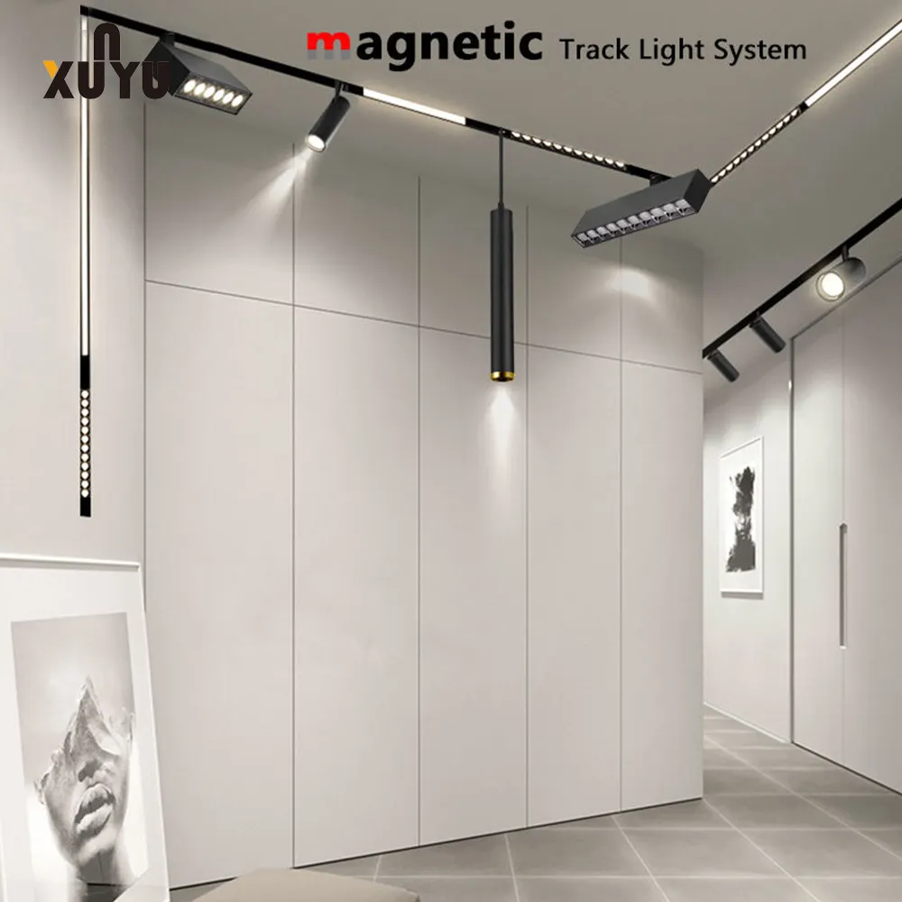 Luz de pista magnética comercial inteligente, sistema de controle remoto para celular, luz de pista LED, ponto linear, luz magnética LED