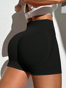Shorts de sport Apex Sporty sans coutures, taille haute, couleur unie, tricotés en Spandex et Nylon, taille élastique, coupe classique, pour la gym et les activités de plein air - Product Image 3