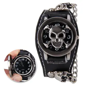 Vente sur ebay amazon, montres à quartz de grande taille avec bracelet en cuir, design punk et crâne pour hommes