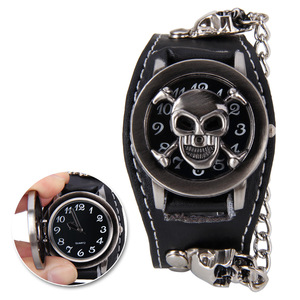 Vente Ebay <span class=keywords><strong>Amazon</strong></span> Prêt à Expédier Montres <span class=keywords><strong>Homme</strong></span> Crâne Design Punk à Grand Cadran Mouvement Japonais Quartz Bracelet Cuir - Product Image 1