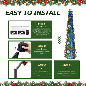 Nouveau produit de Noël 2025, arbre de Noël pliable de 1,8 m avec ruban décoratif pour la décoration de fête et cadeau pour les événements de vacances - Product Image 4
