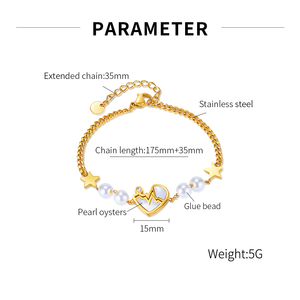 Bracciale da Donna Regolabile in <span class=keywords><strong>Acciaio</strong></span> Inossidabile Placcato Oro con Zirconia Cubica e Conchiglia per Occasioni Casual - Product Image 6