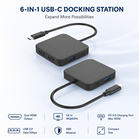 Hub USB C 6 en 1, Estación de Acoplamiento Dual HDMI 4K 60Hz, Adaptador Tipo C a USB 3.0 de 100W PD, Divisor Multipuerto para Monitor Dual