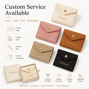 Estuche rectangular de microfibra con botón a presión y logotipo personalizado, organizador de viaje enrollable para guardar anillos, pendientes y collares. - Product Image 5