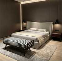Ensemble de meubles de chambre à coucher de luxe de conception italienne, lit de chambre à coucher moderne en cuir capitonné avec tête de lit étendue