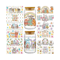 Autocollants en PVC personnalisables pour Pâques, motif lapin, en plastisol, pour transfert UV, sublimation, impression par transfert, imperméables, pour tasses