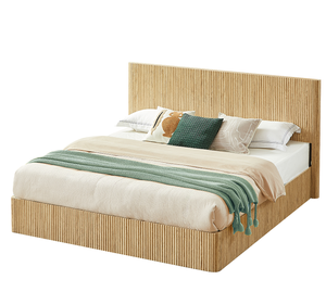King <b>Size</b> Modern Convertible Lift up Storage <b>Bed</b> <b>Frame</b> Wooden Corrugated Curved Lines Hydraulic Storage/No Box Spring Needed - Product Image 1