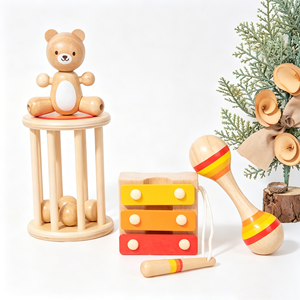 Ensemble d'instruments de musique en bois en gros, jouets en bois, xylophone, maracas, hochet, ensemble de 4 pièces - Product Image 1