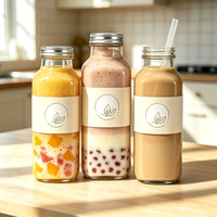 Conteneurs en verre carrés transparents personnalisables avec logo, 8oz, 12oz, 16oz, pour jus et thé, avec couvercle en aluminium, vides, pour le stockage et l'emballage