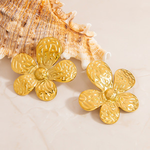 Flower Stud <b>Earrings</b> 18K Gold Finish Zinc Alloy Stainless Steel <b>Post</b> For Women Gift Fashion Simple Design - Product Image 3