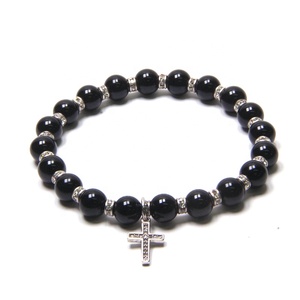 Pulsera Unisex de Estilo Vintage Hecha a Mano por Ella, Chapada en Platino, con Cuentas de Ágata Negra, de Aleación de Zinc Resistente - Product Image 3