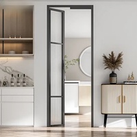 Porte coulissante moderne sans rail - Cadre en aluminium avec verre trempé pour salles de bain, toilettes et espaces compacts