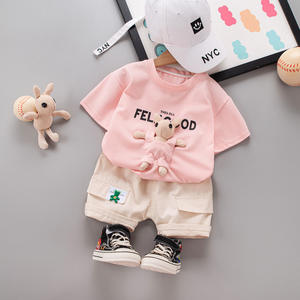 Nouvelle collection été 2024 : Ensemble <span class=keywords><strong>short</strong></span> et t-shirt en coton à manches courtes avec lettres brodées, style coréen pour garçons - Product Image 4