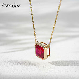 StarsGem Bijoux Fins Collier Pendentif en Or Massif 10K avec Émeraude Colombienne Synthétique Taille Asscher Sertie en Bezel - Product Image 2