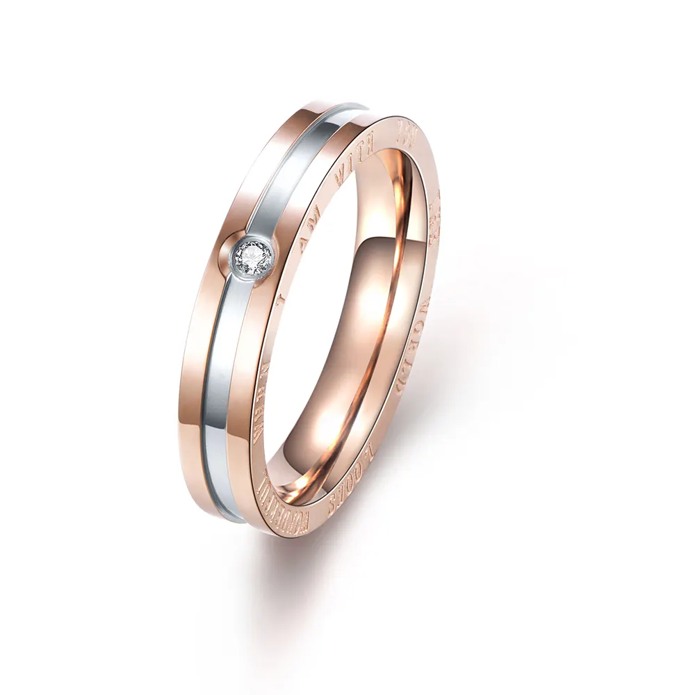 แหวนเซอร์โคเนียทรงลูกบาศก์สุดหรูของผู้ชาย,ของขวัญเครื่องทำแหวนสเตนเลสเคลือบสีโรสโกลด์แบบคลาสสิกกันน้ำได้